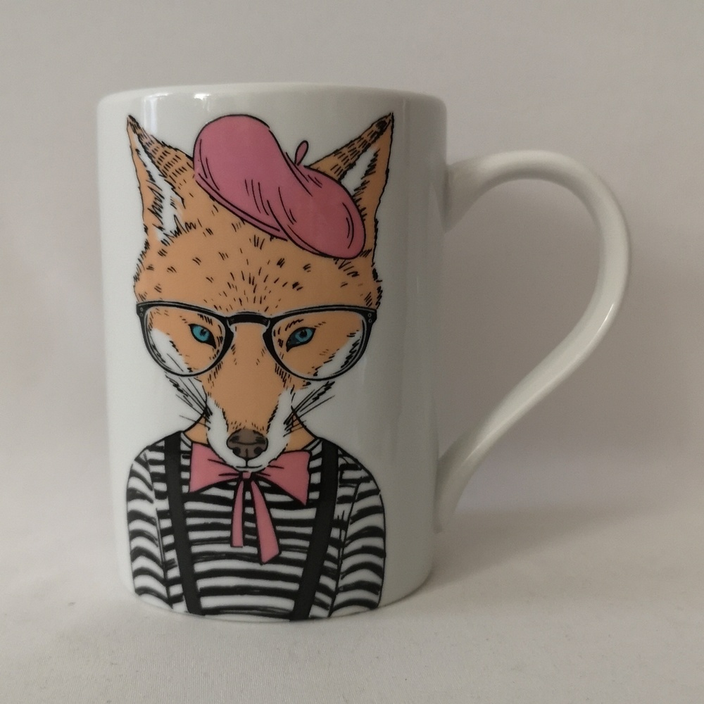 Queenwest Trading Co. Ceramic Fox w Tie, Hat Glasses Coffee Tea Mug Double-sided